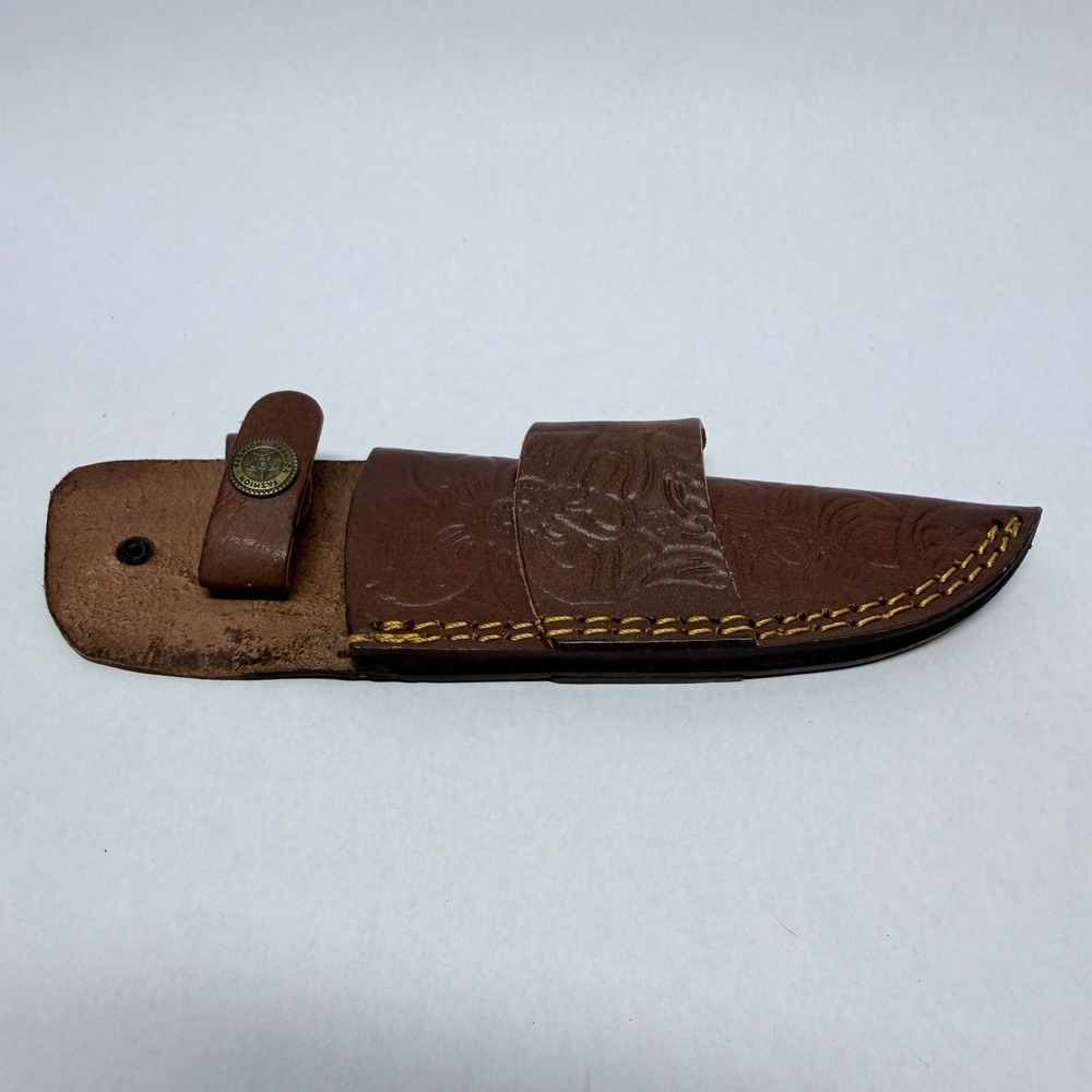 Brown Embossed Leather Knife Sheath Floral Western Belt Loop Fixed Blade Cover